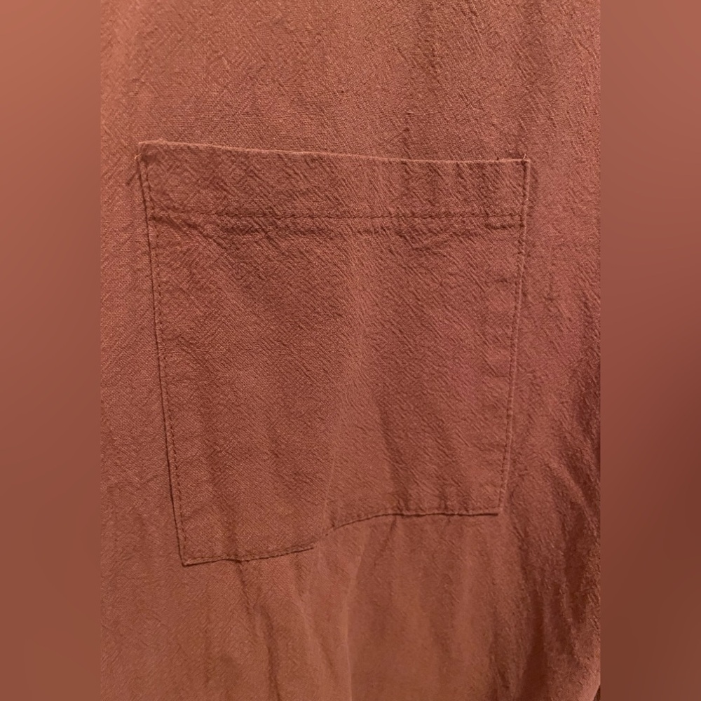 Rust Brown Linen Blend Overalls with Pockets - Picture 6 of 7